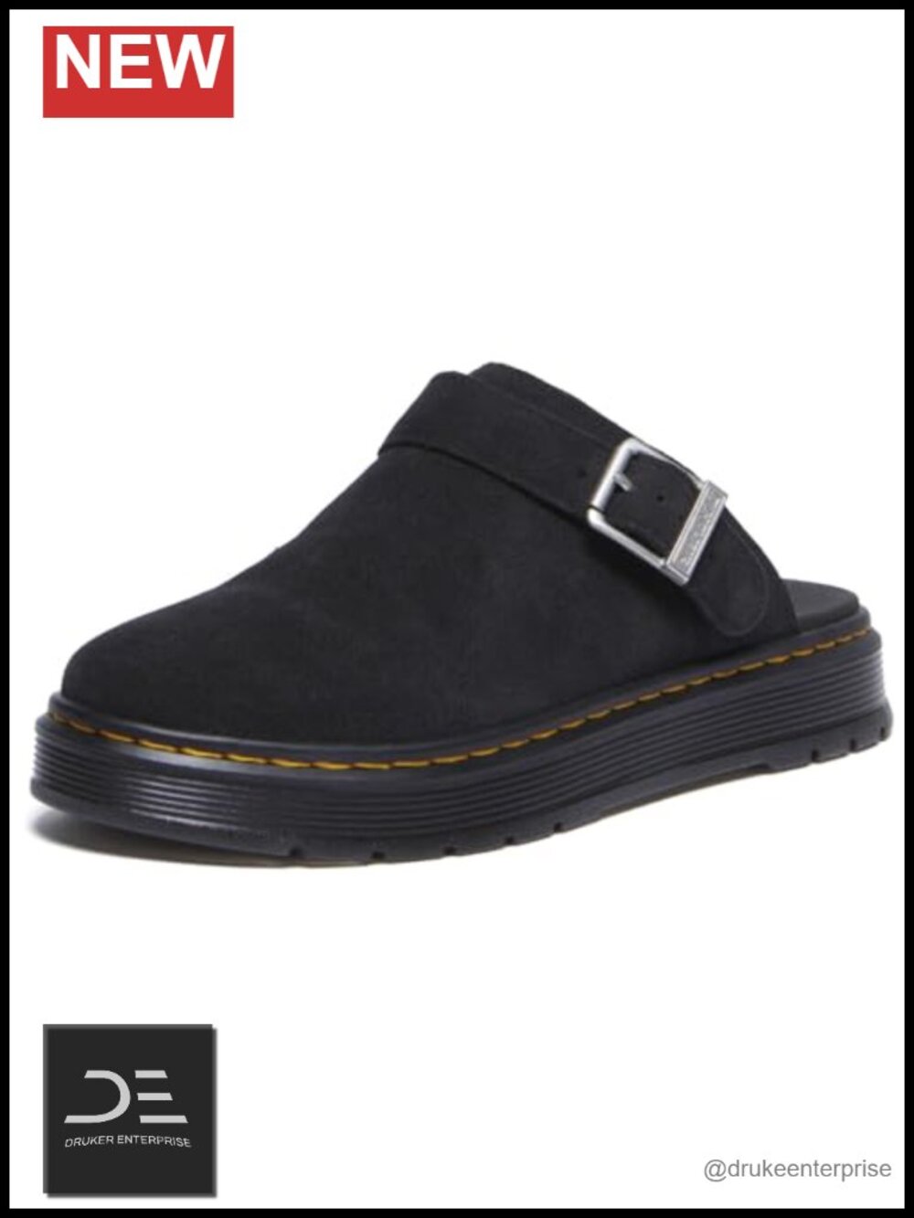 Dr. Martens Brookline Mule Suede Leather Platform Heel Adjustable Strap